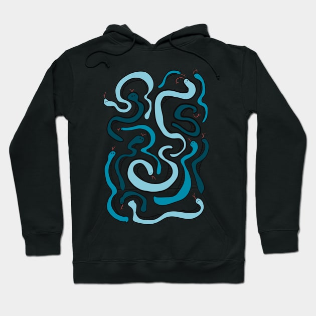 Wonky Blue Snakes Hoodie by Shadoodles